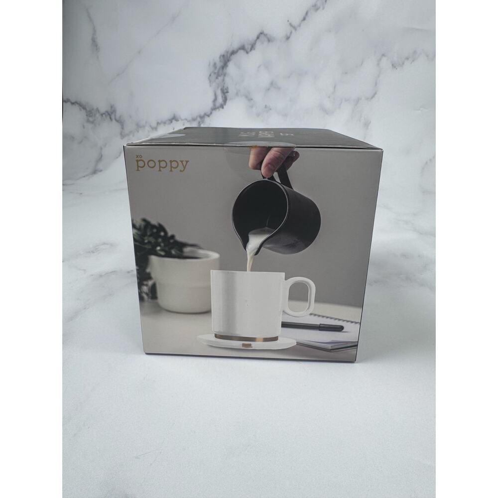 NIB XO Poppy Mug Warmer Set USB LED Lid Heated Coffee Mug White Desk Warmer - Picture 2 of 5